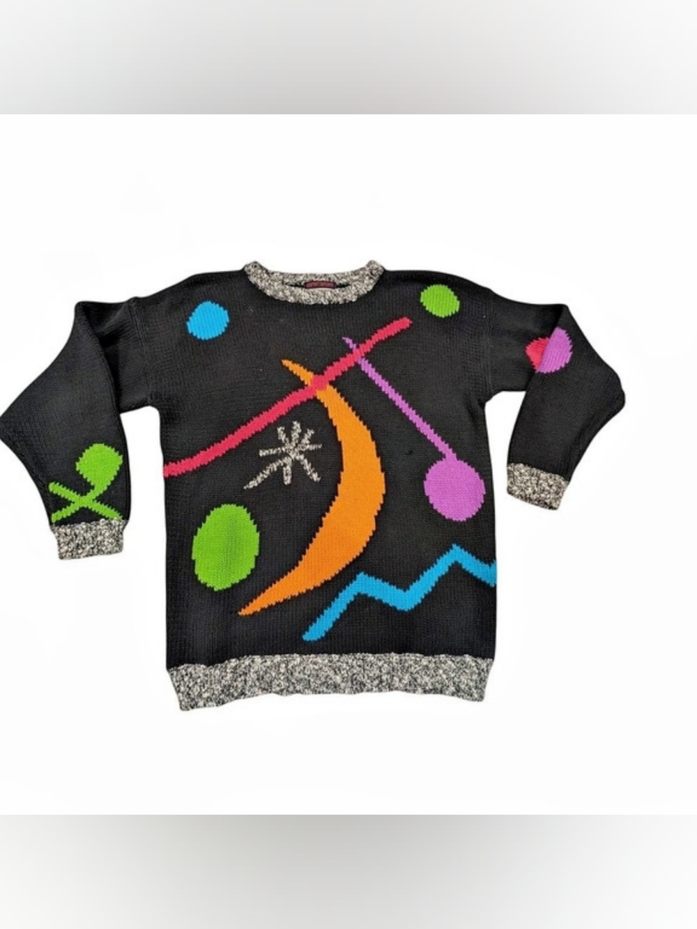 Vintage 80s Espirit Sport Abstract Graphic Knit Sweater Black